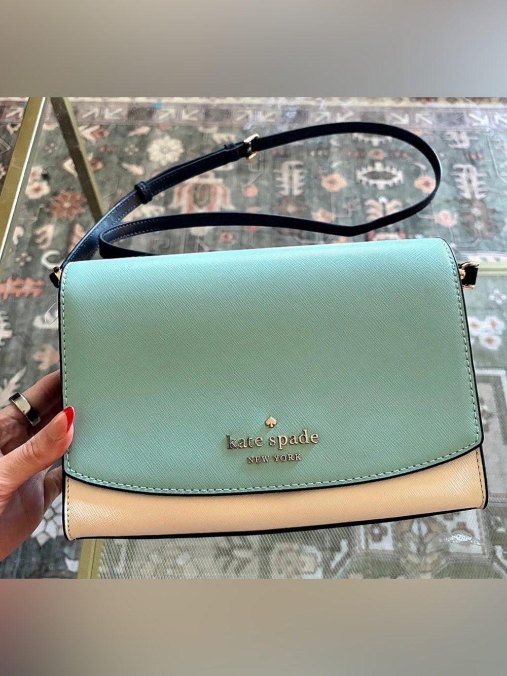 Kate Spade Carson Colorblock Saffiano Leather Crossbody Blue & Beige